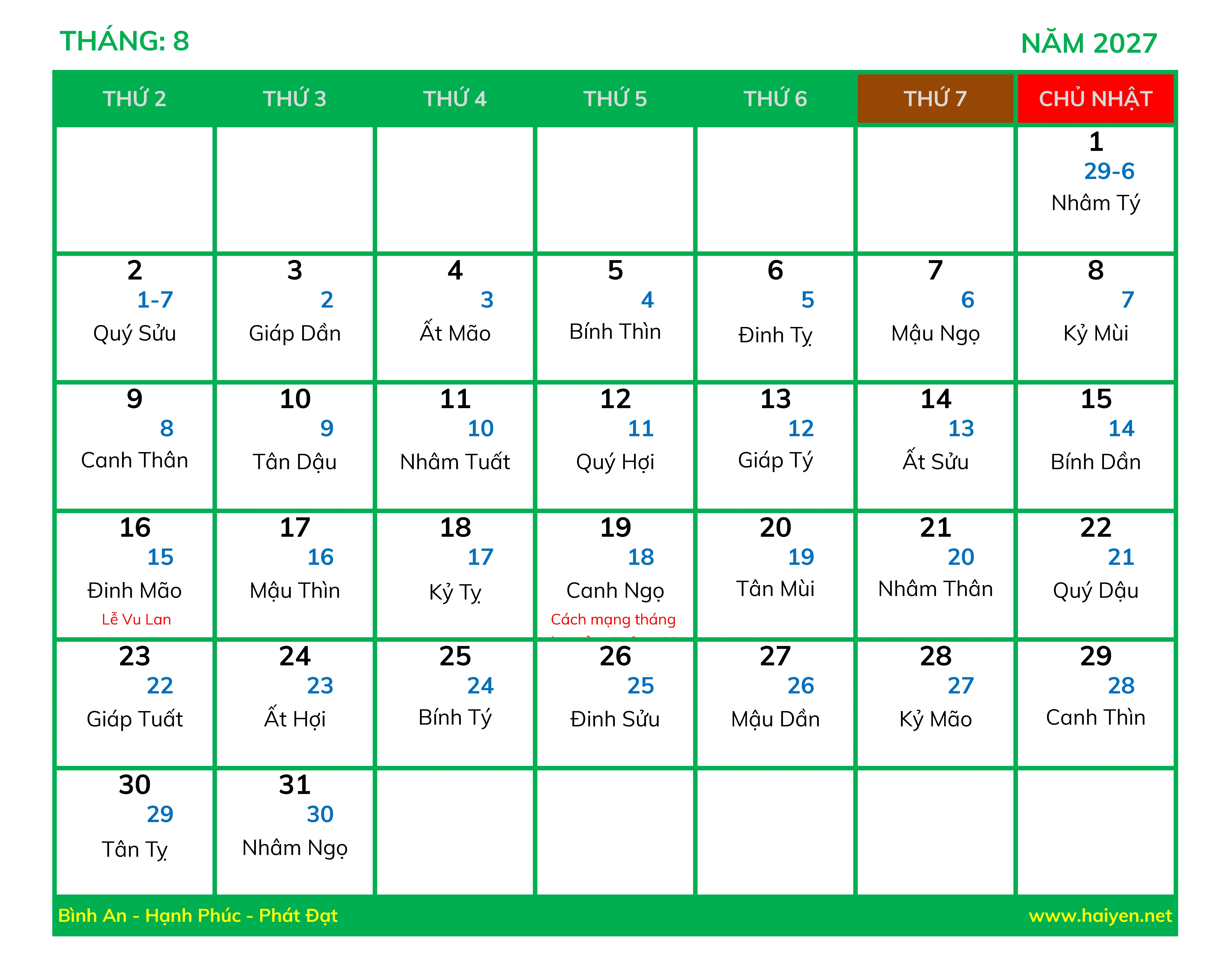 Lịch Vạn Sự Năm 2027 Excel 8